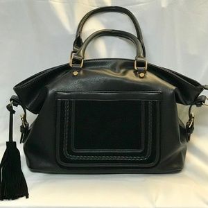 Black Purse w/Real Suede Front & Tassel, EUC